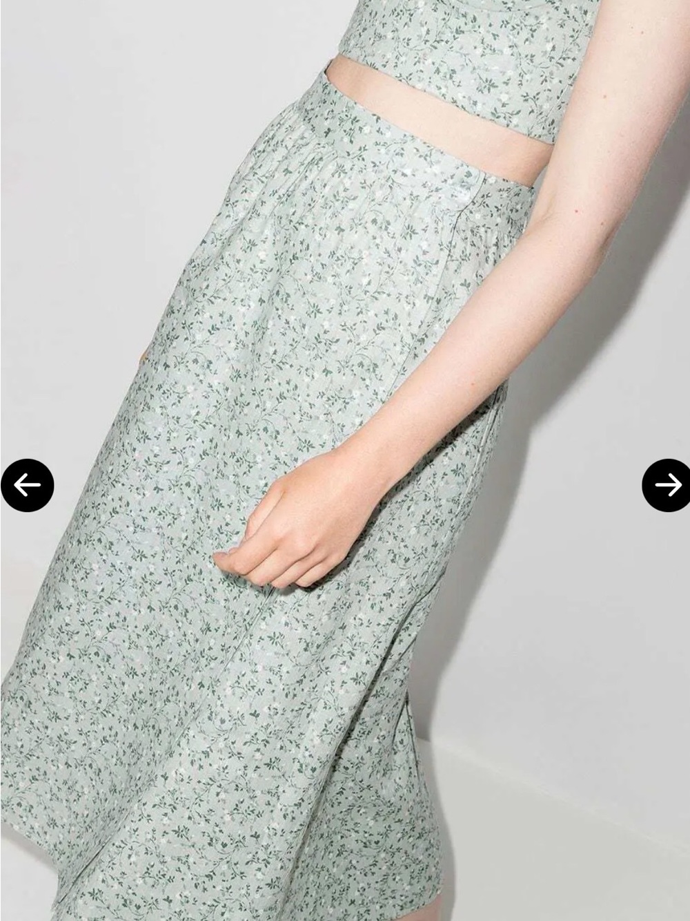 Reformation Mint Green Floral Tie-Waist Midi Skirt